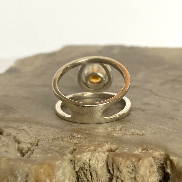 Sterling Silver 925 Round Faceted Citrine Gemstone Horseshoe Ring Sz 6.5 - Picture 8 of 16